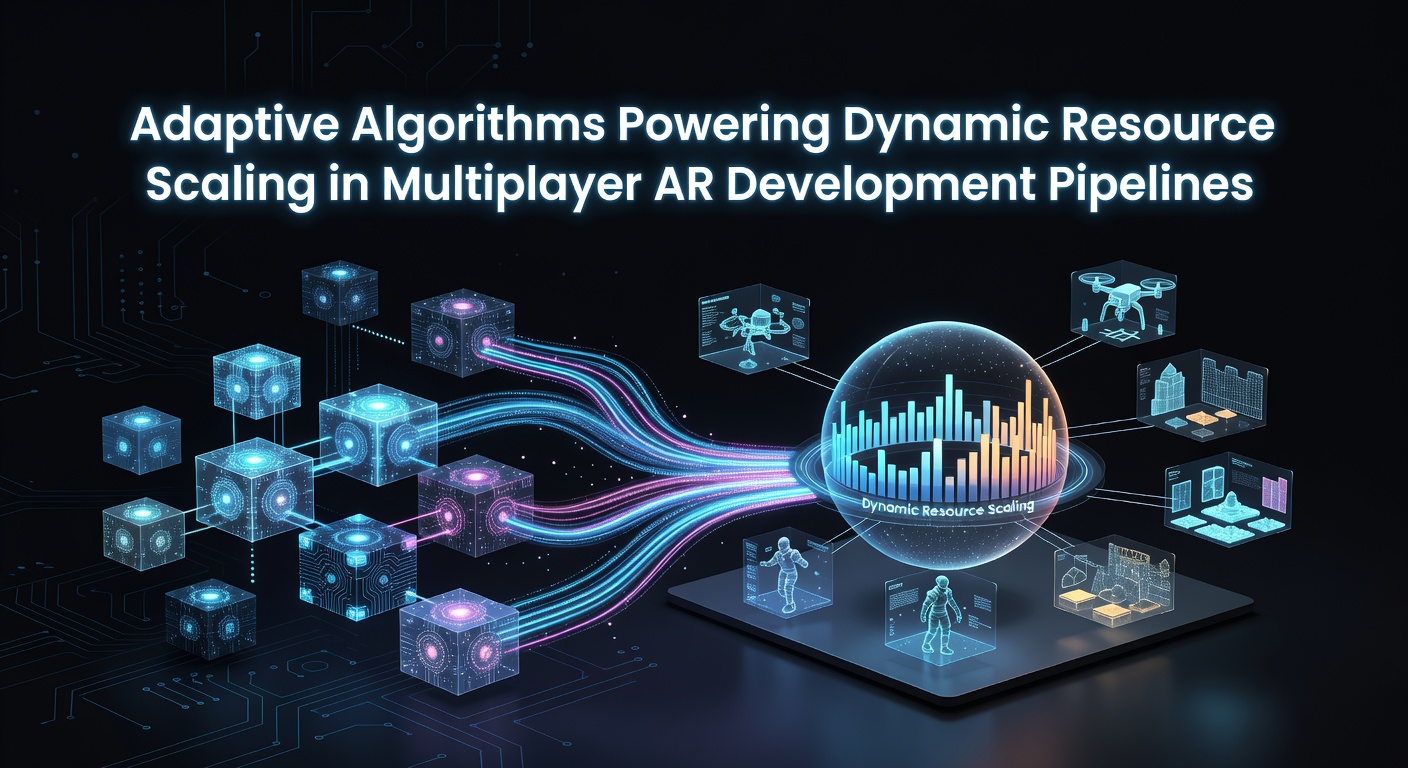 Developers monitor adaptive algorithm outputs on multiple AR pipeline dashboards during a live multiplayer session