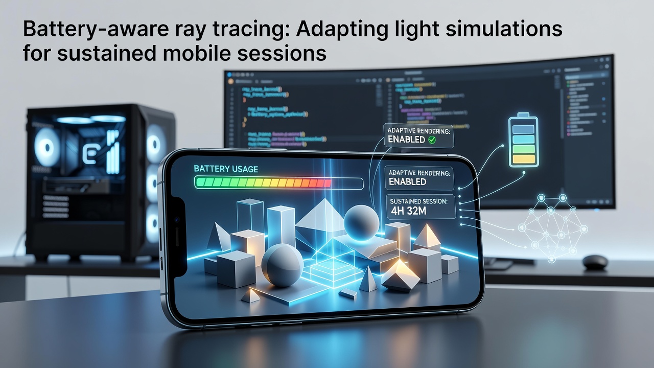 Mobile device rendering complex lighting scenes with optimized ray tracing algorithms to conserve battery power
