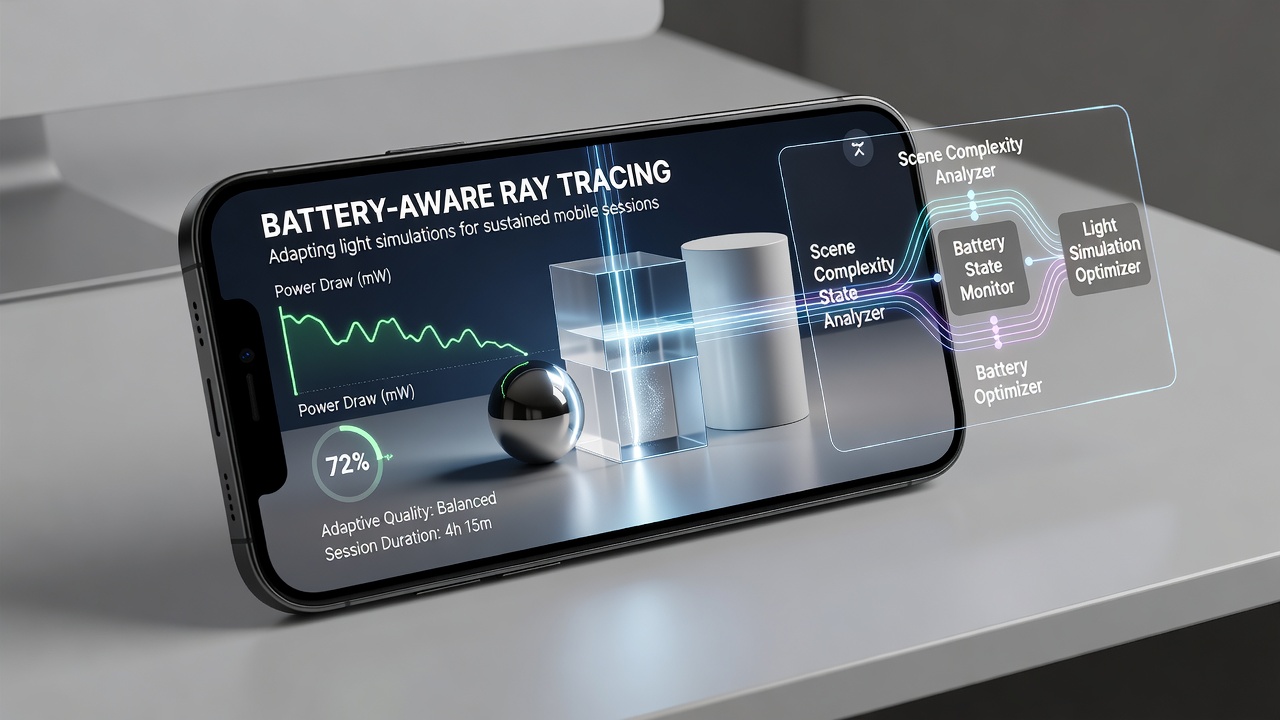 Developer dashboard showing real-time battery consumption metrics during ray-traced mobile gameplay tests