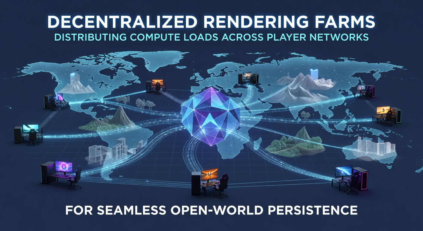 Decentralized rendering setup distributing compute tasks across connected player devices in a large-scale open-world environment
