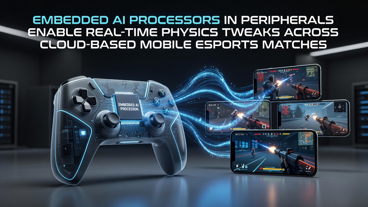 Close-up of an esports controller featuring embedded AI processor hardware used in cloud mobile competitions