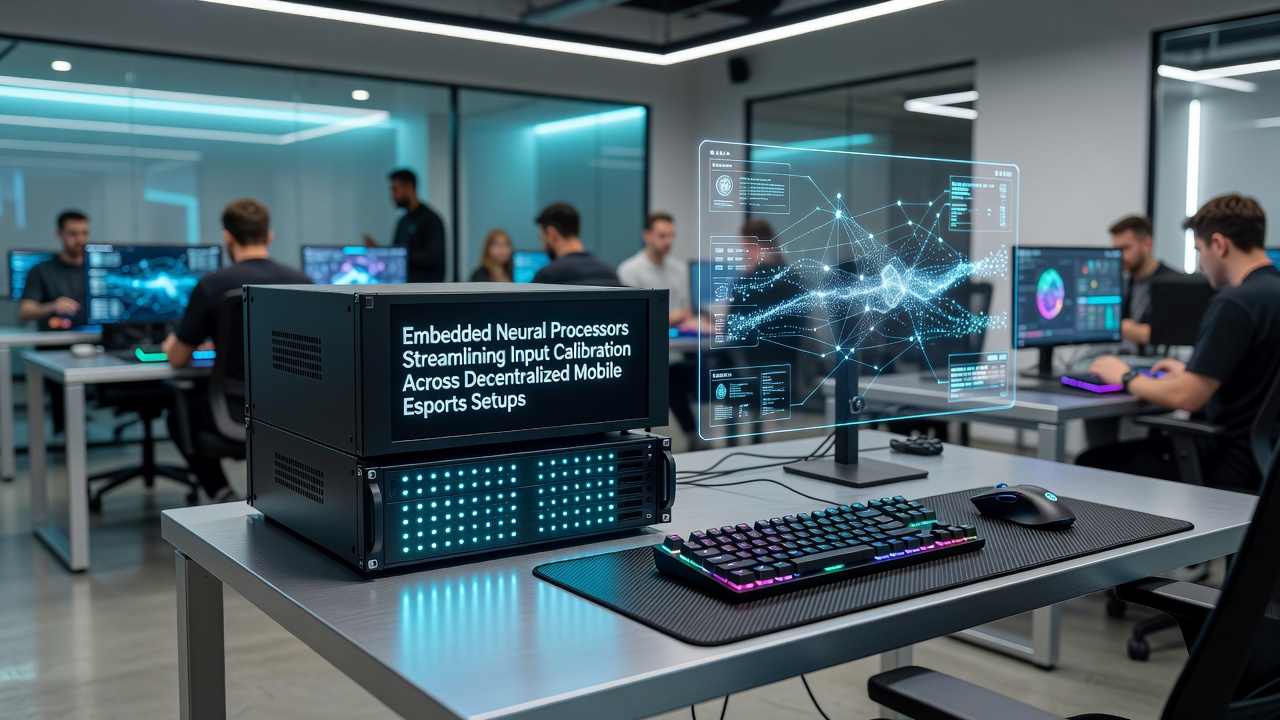 Embedded neural processor chip integrated into a mobile esports device showing calibration interface
