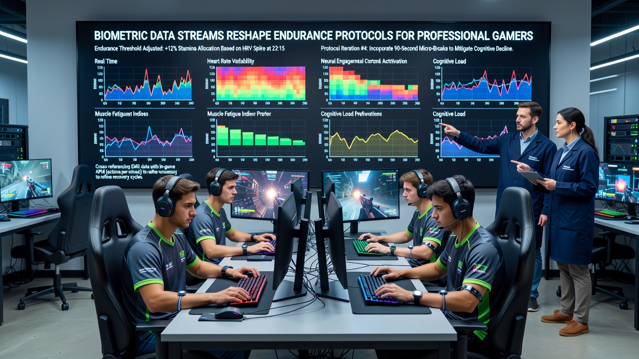 Professional gamer undergoing biometric monitoring during endurance protocol testing