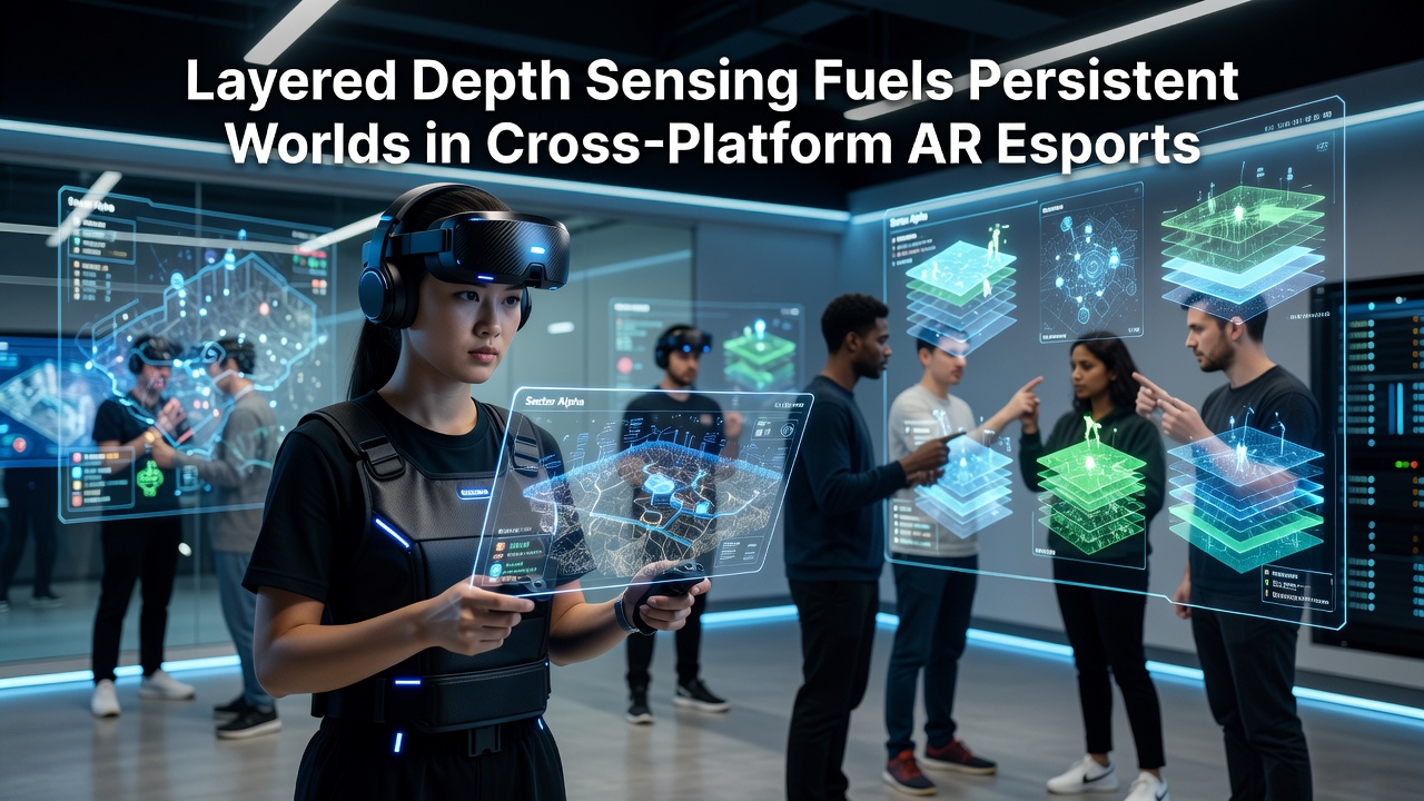 Layered depth sensing visualization supporting persistent AR esports environments across devices