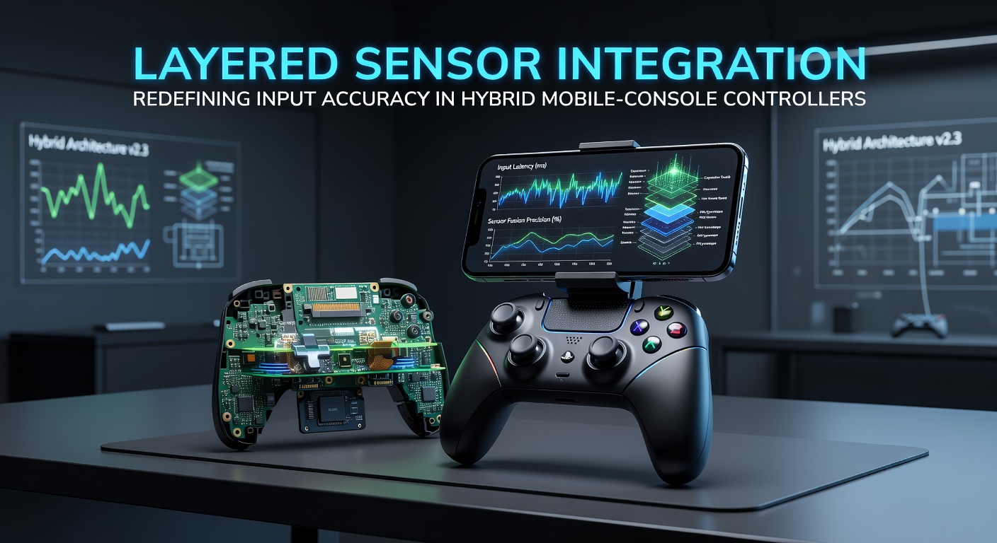 Diagram illustrating stacked sensor layers within a hybrid controller cross-section with labeled components and data pathways