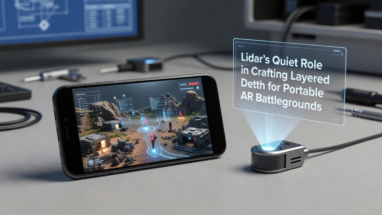 Lidar sensors integrated into portable AR gaming devices mapping real-world environments for layered virtual depth effects