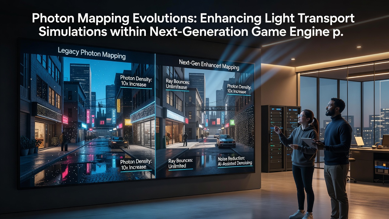 Comparison of light transport simulations before and after photon mapping updates in a mobile AR game environment